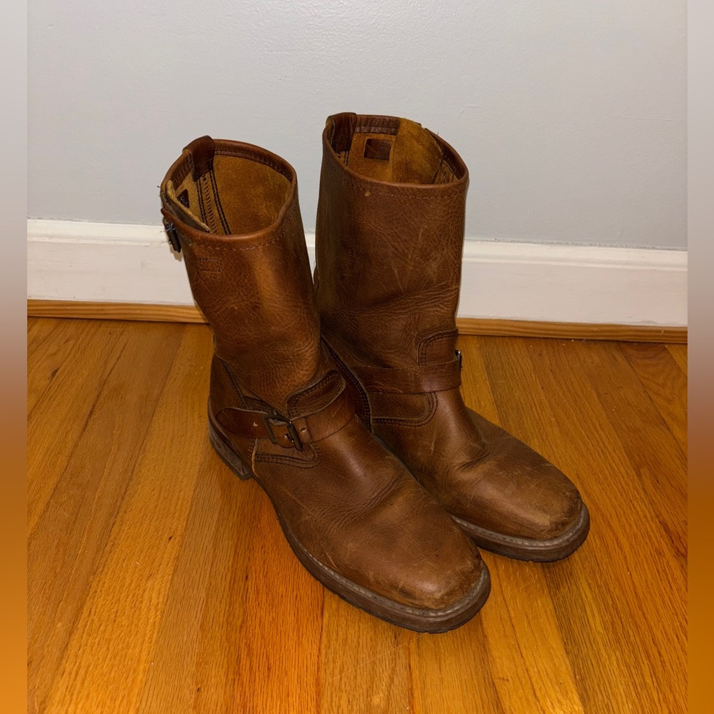 Abilene Engineer Boots Vintage Brown Distressed Leather Size 10.5